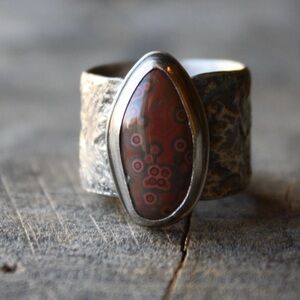 Sterling silver and red ocean jasper moonranger ring size 9.25